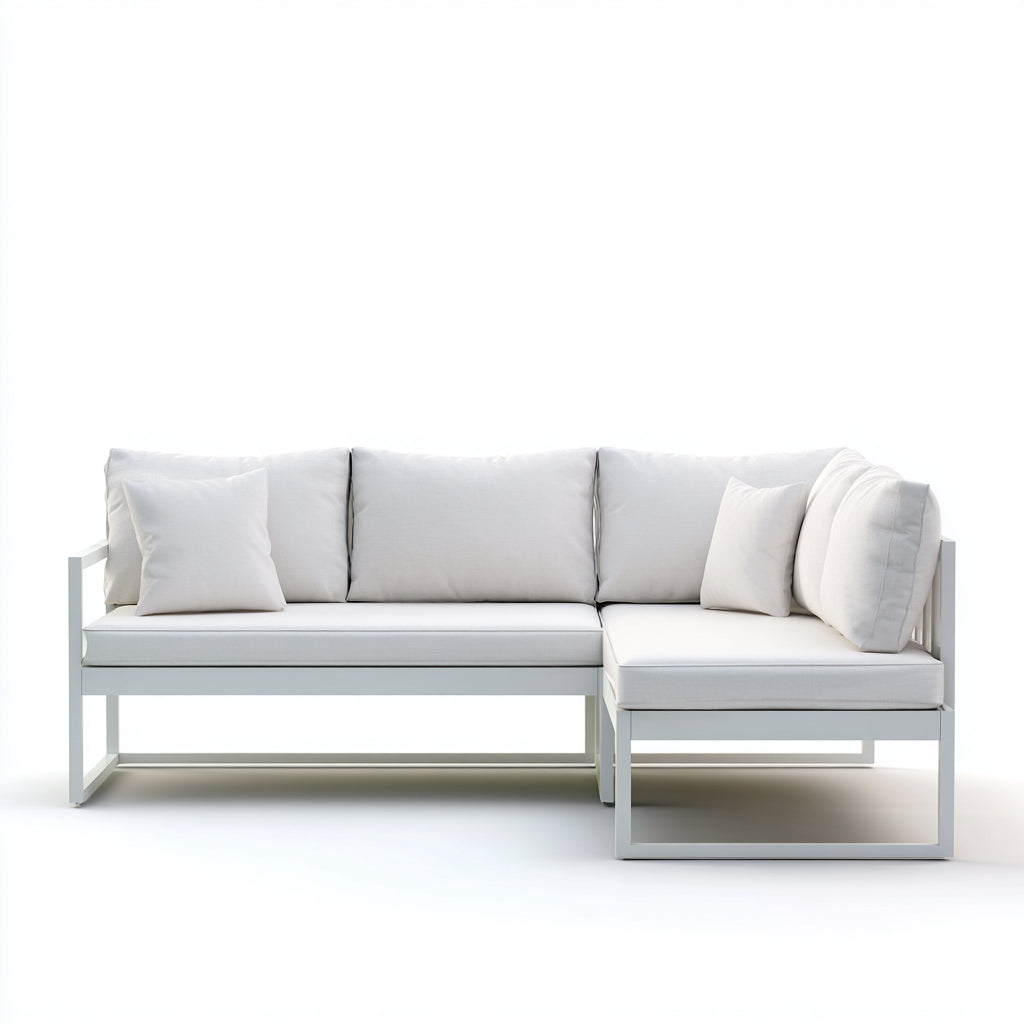 Sofás de exterior de esquina con estructura metálica 220x150x76 cm - Blanco - diseño moderno