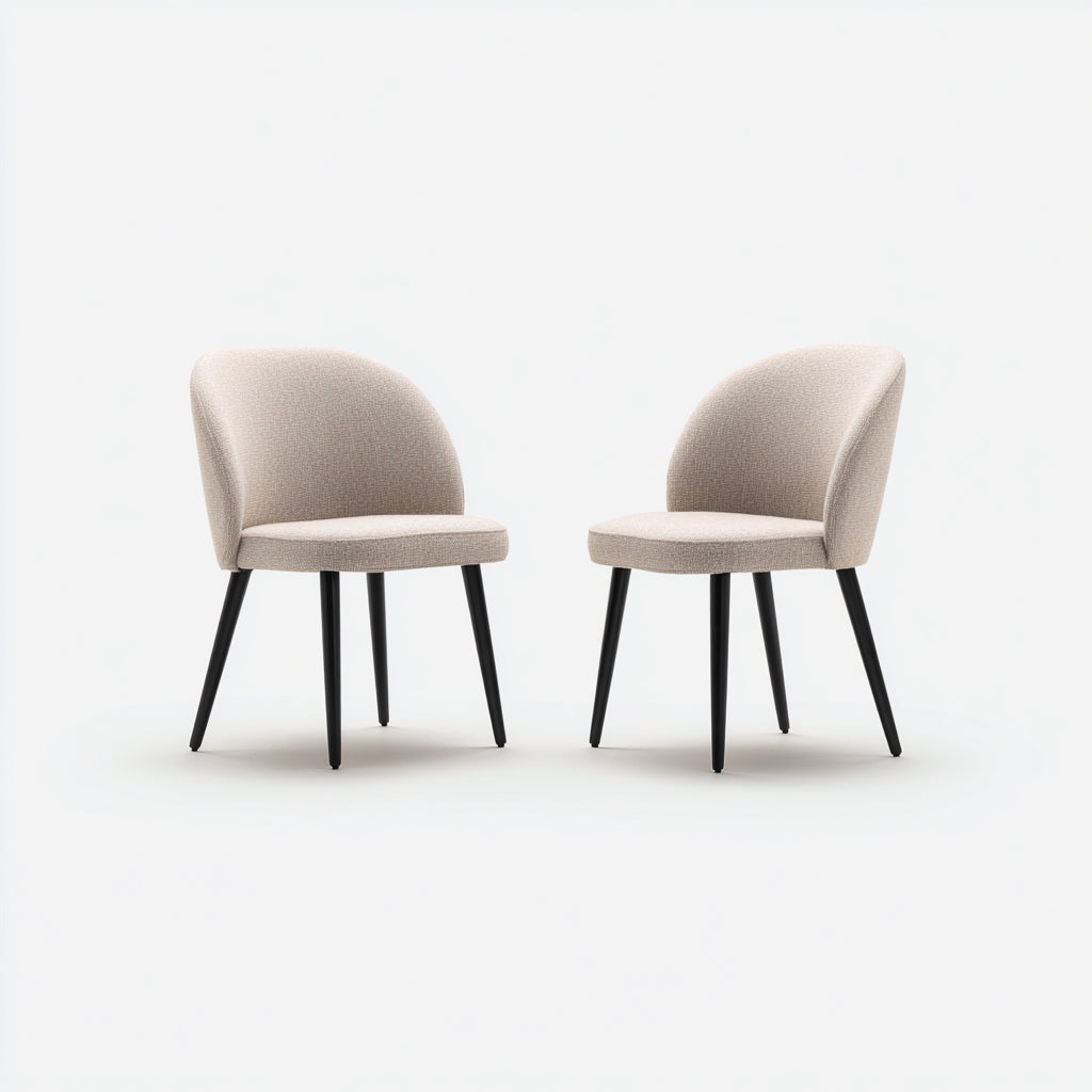 Sillas de comedor tapizadas en tela 54x57x82 cm - beige-negro - respaldo curvado