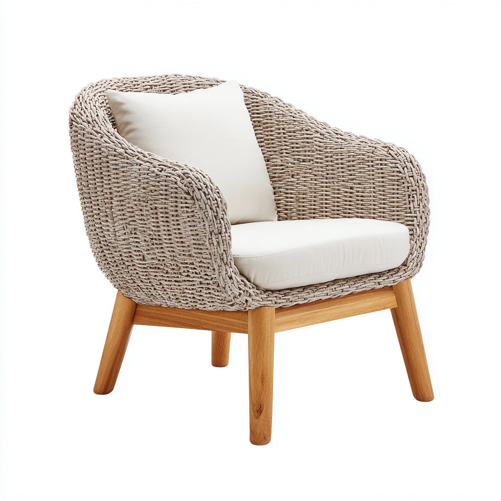 Sillas de jardín de ratán trenzado 76x78x74 cm - Natural y blanco - diseño envolvente