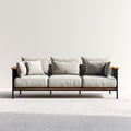 Sofás de exterior de metal y madera con cojines 218x82x76 cm - gris-negro-marrón - diseño moderno para jardín