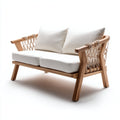 Sofás de exterior de madera y cuerda con cojines 155x80x78 cm - natural-blanco - estilo bohemio para jardín
