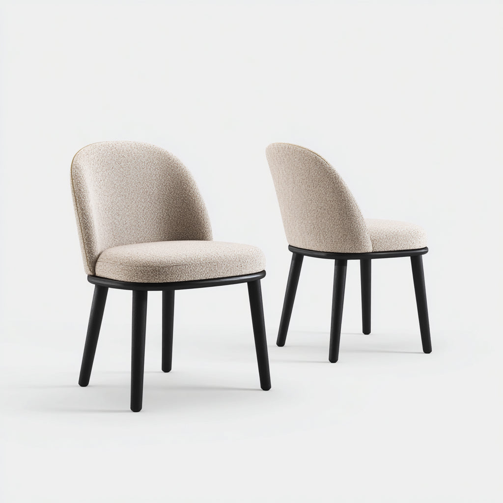 Sillas de comedor tapizadas en bouclé 51x50x80 cm - beige-negro - respaldo curvo moderno