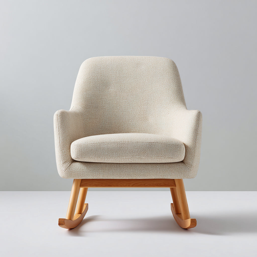 Mecedoras tapizadas en tela 74x84x88 cm - Beige y madera natural - diseño moderno
