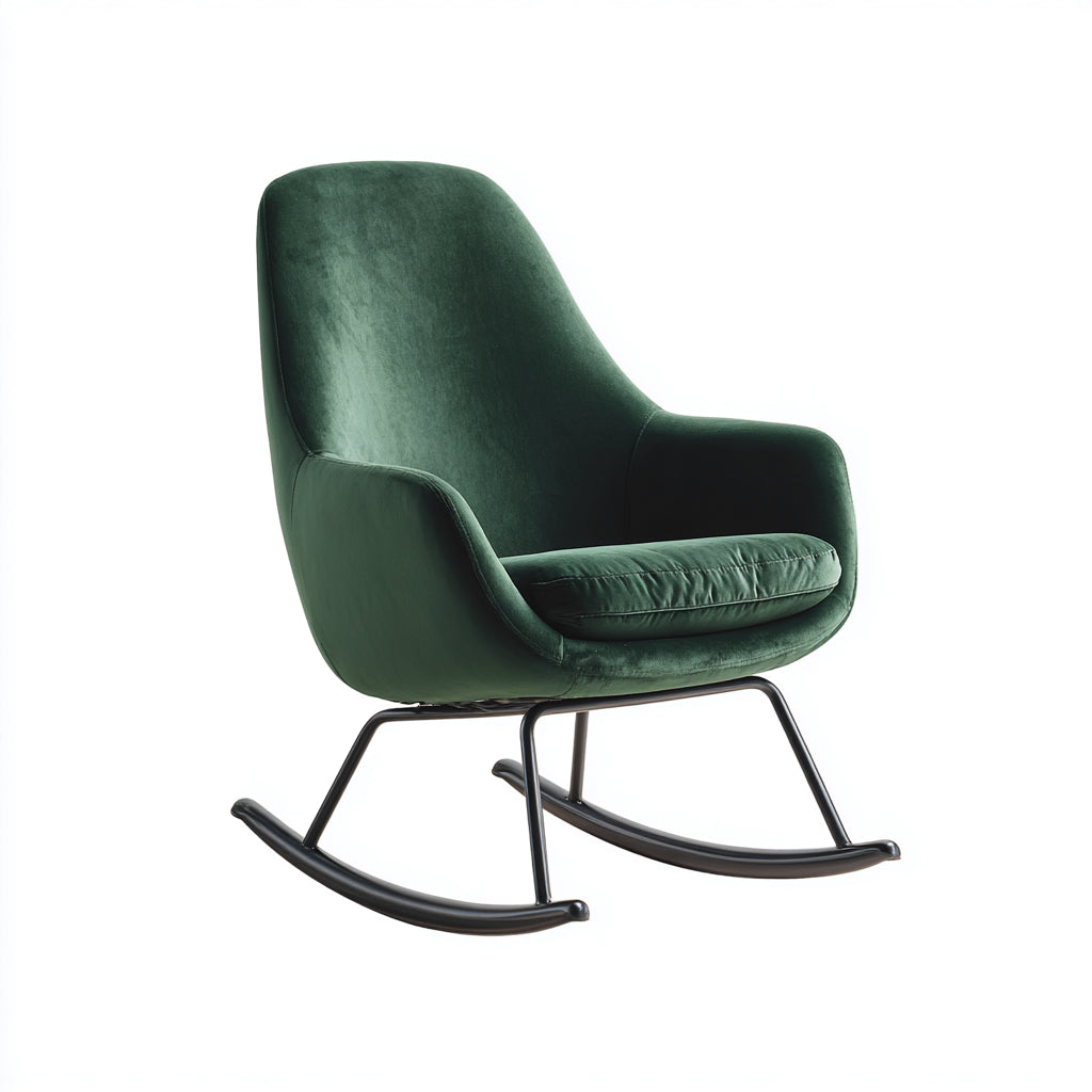 Mecedoras 78x82x105 cm - tapizado de terciopelo verde y base metálica negra - diseño moderno para salón