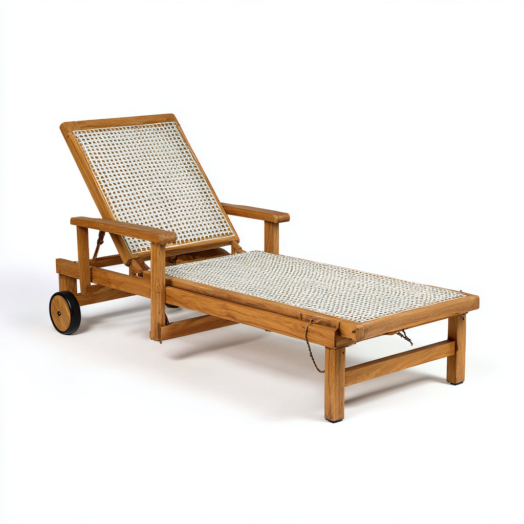 Tumbona de jardín ajustable con ruedas 185x70x45 cm - blanco-madera - diseño clásico exterior