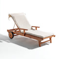 Tumbonas 200x72x98 cm - estructura de madera marrón con tapizado beige - diseño reclinable con ruedas para jardín