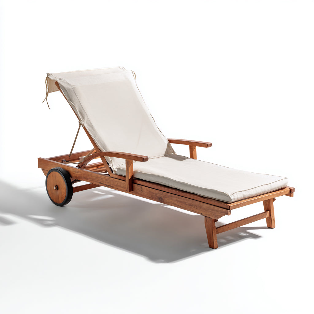 Tumbonas 200x72x98 cm - estructura de madera marrón con tapizado beige - diseño reclinable con ruedas para jardín