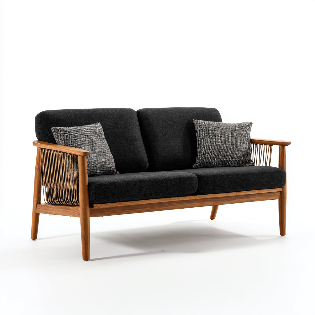 Sofás de exterior de madera y cuerda trenzada 176x78x76 cm - Negro y marrón - diseño natural