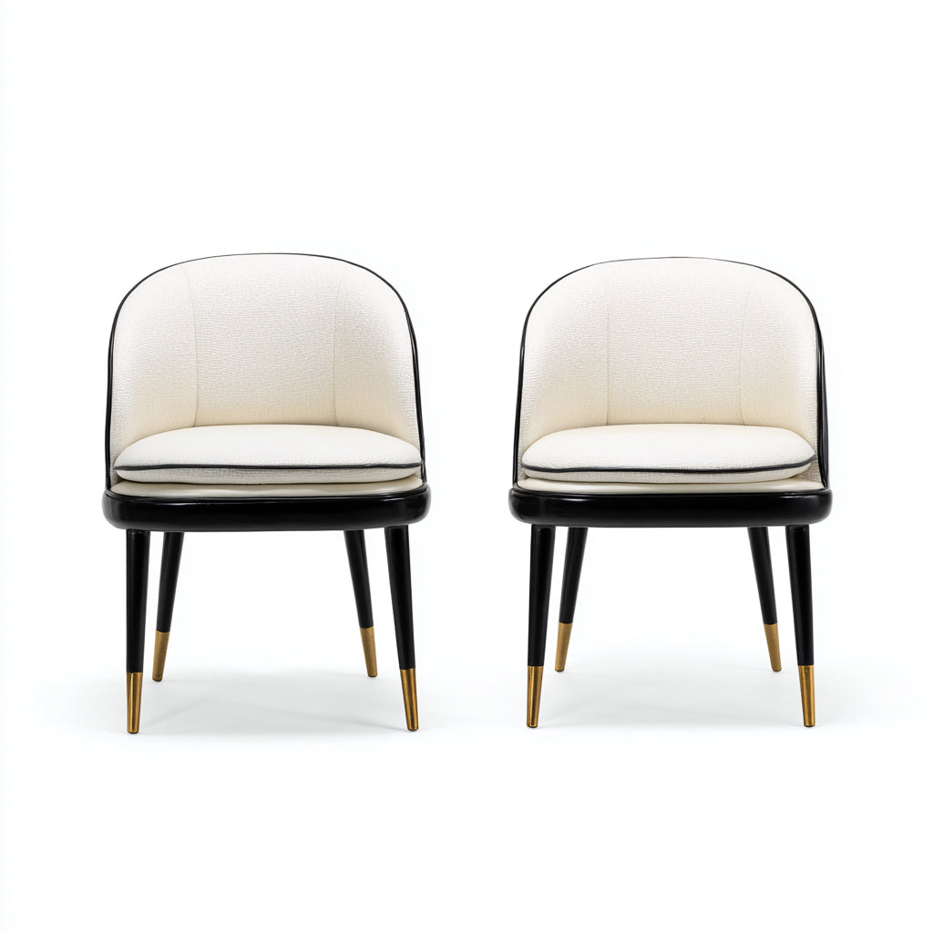 Sillas de comedor tapizadas en tela 55x57x80 cm - beige-negro-dorado - respaldo curvo para comedor