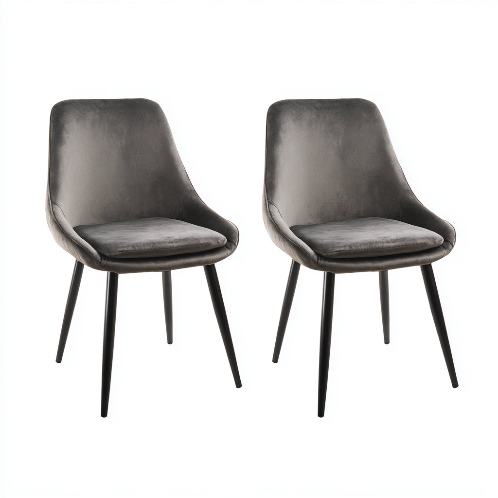Sillas de comedor tapizadas en terciopelo 57x59x84 cm - gris oscuro-negro - respaldo envolvente moderno