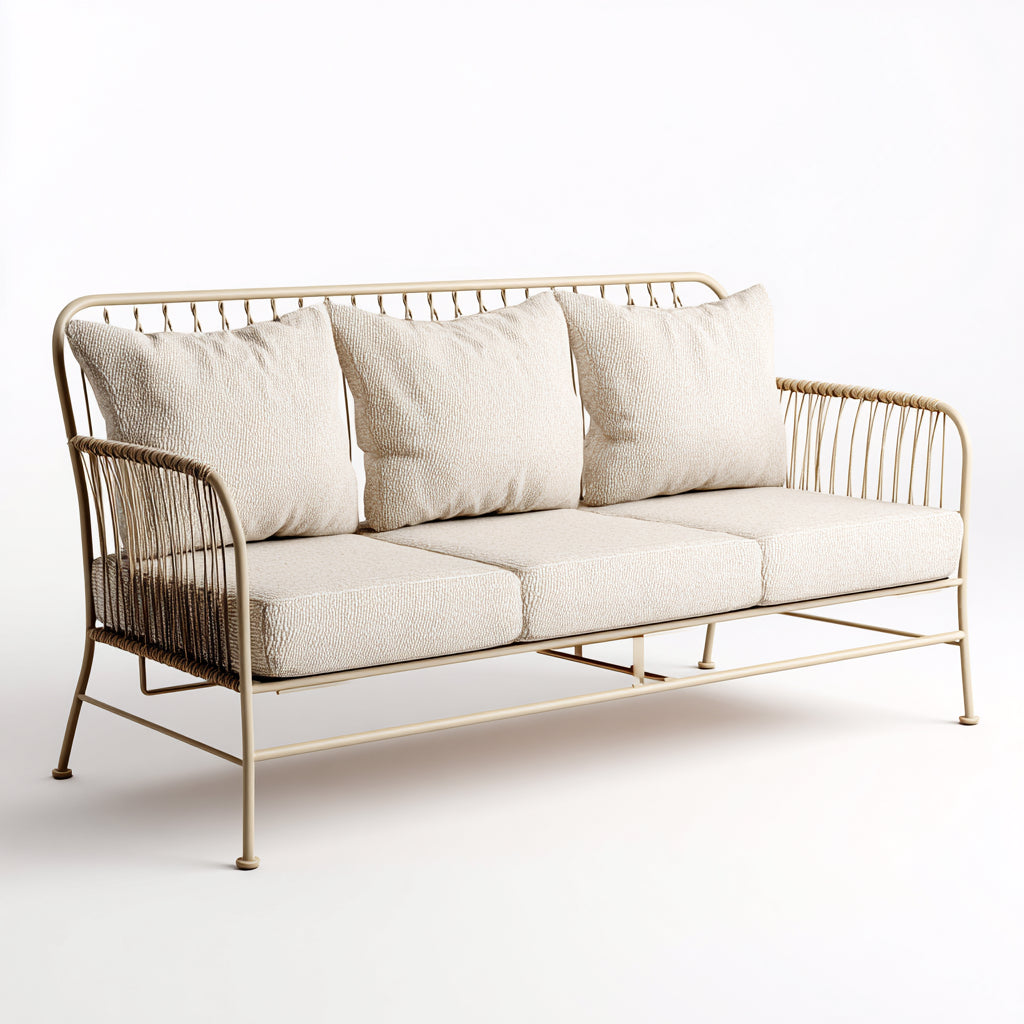 Sofás de exterior de metal con asiento acolchado 205x76x78 cm - beige - diseño moderno para jardín