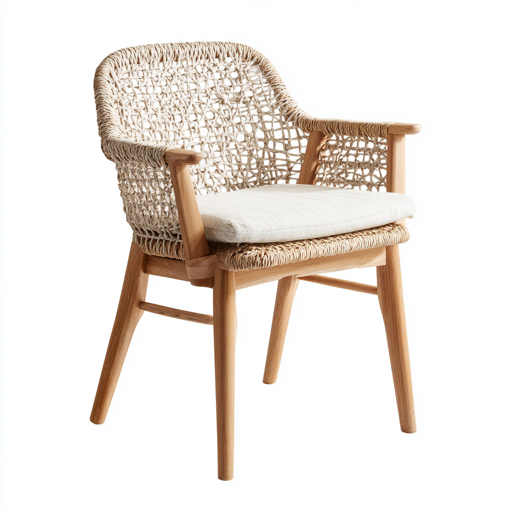 Sillas de jardín de madera y cuerda trenzada 66x64x80 cm - Natural y blanco - diseño artesanal