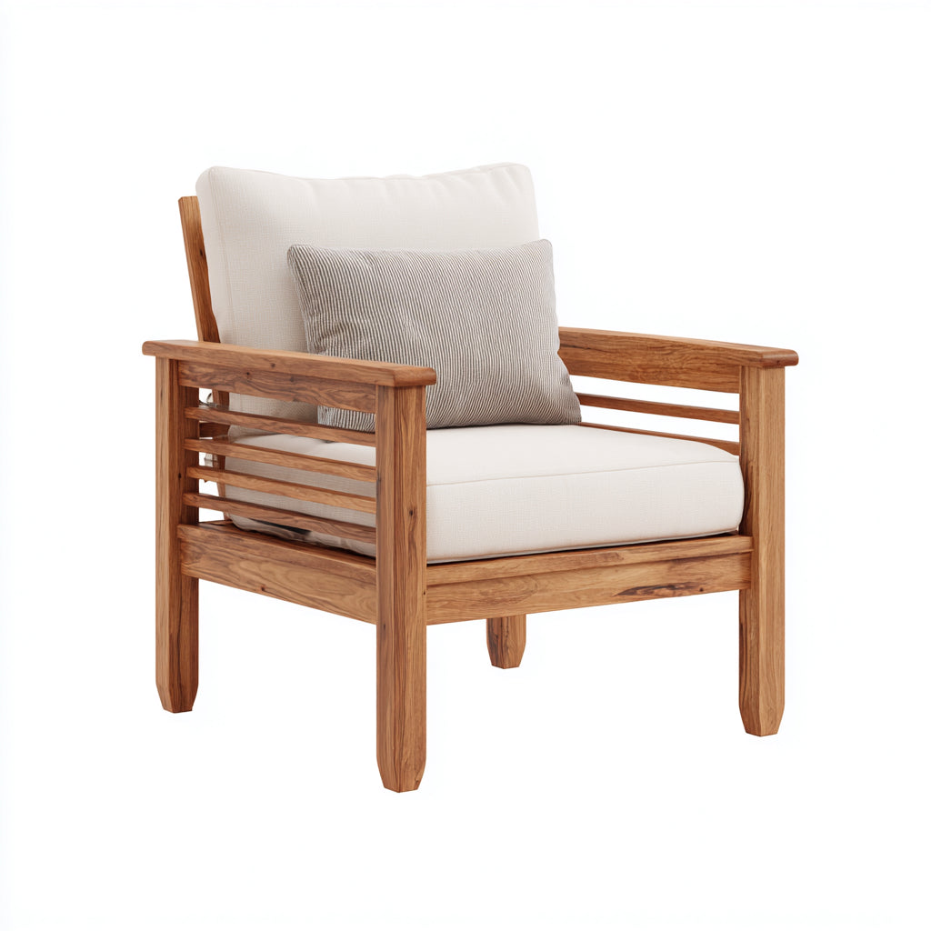Sillas de jardín de madera con asiento acolchado 82x84x80 cm - Marrón y beige - diseño natural