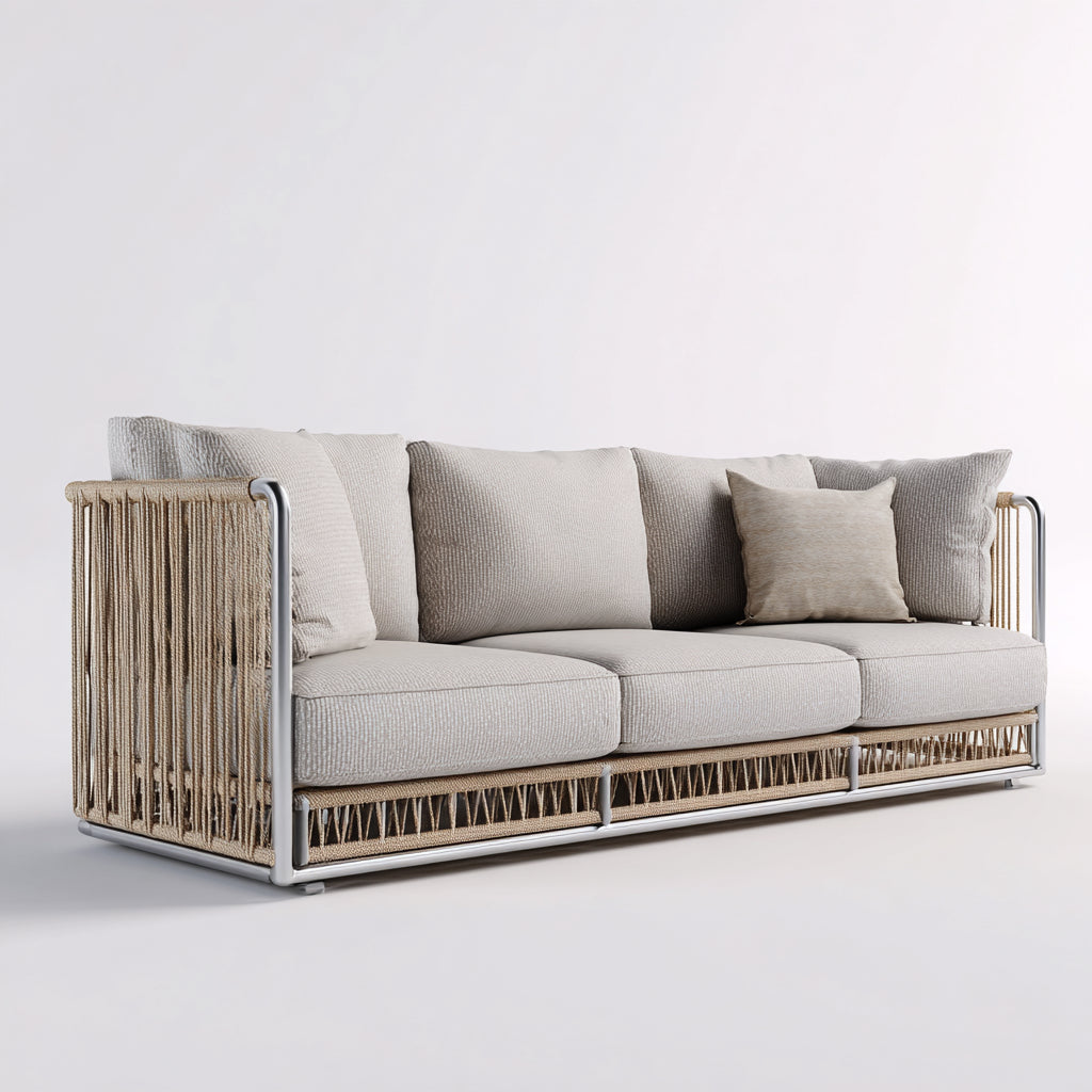 Sofás de exterior de metal y cuerda trenzada 230x82x74 cm - Beige y plateado - diseño moderno