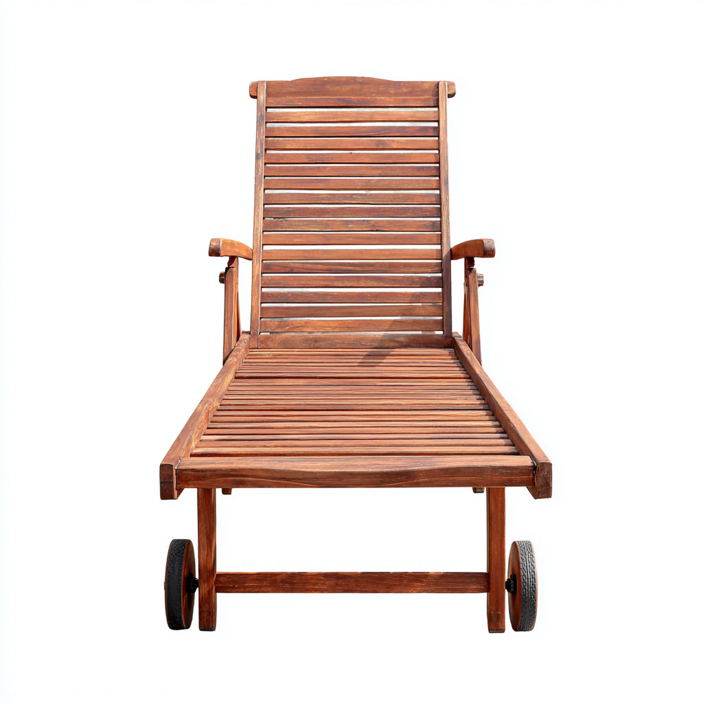 Tumbonas 195x68x96 cm - estructura de madera marrón con ruedas - diseño reclinable para terraza