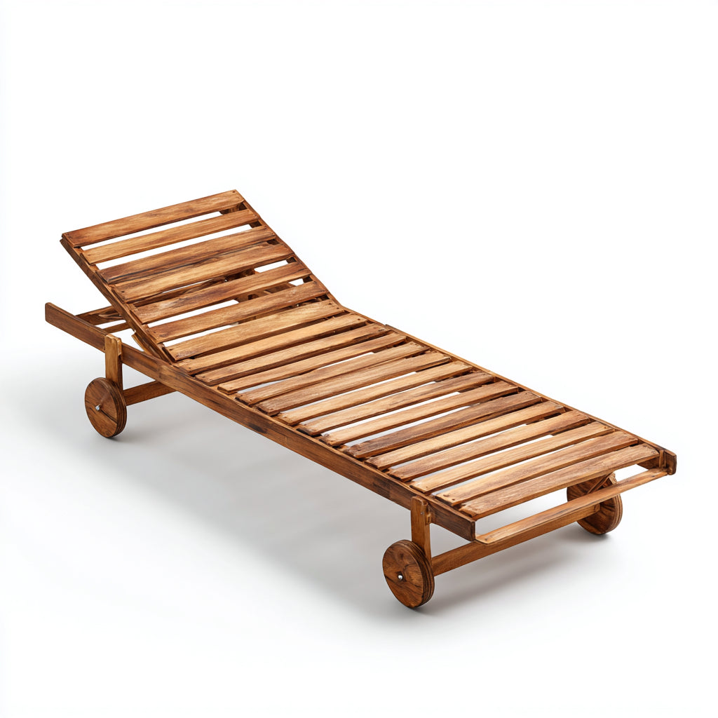 Tumbonas de madera con respaldo ajustable y ruedas 200x65x32 cm - marrón - estilo natural