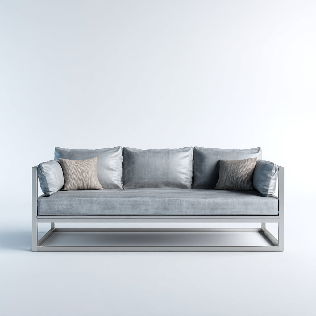 Sofás de exterior de 3 plazas con estructura metálica 218x82x76 cm - gris claro-plata - estilo contemporáneo
