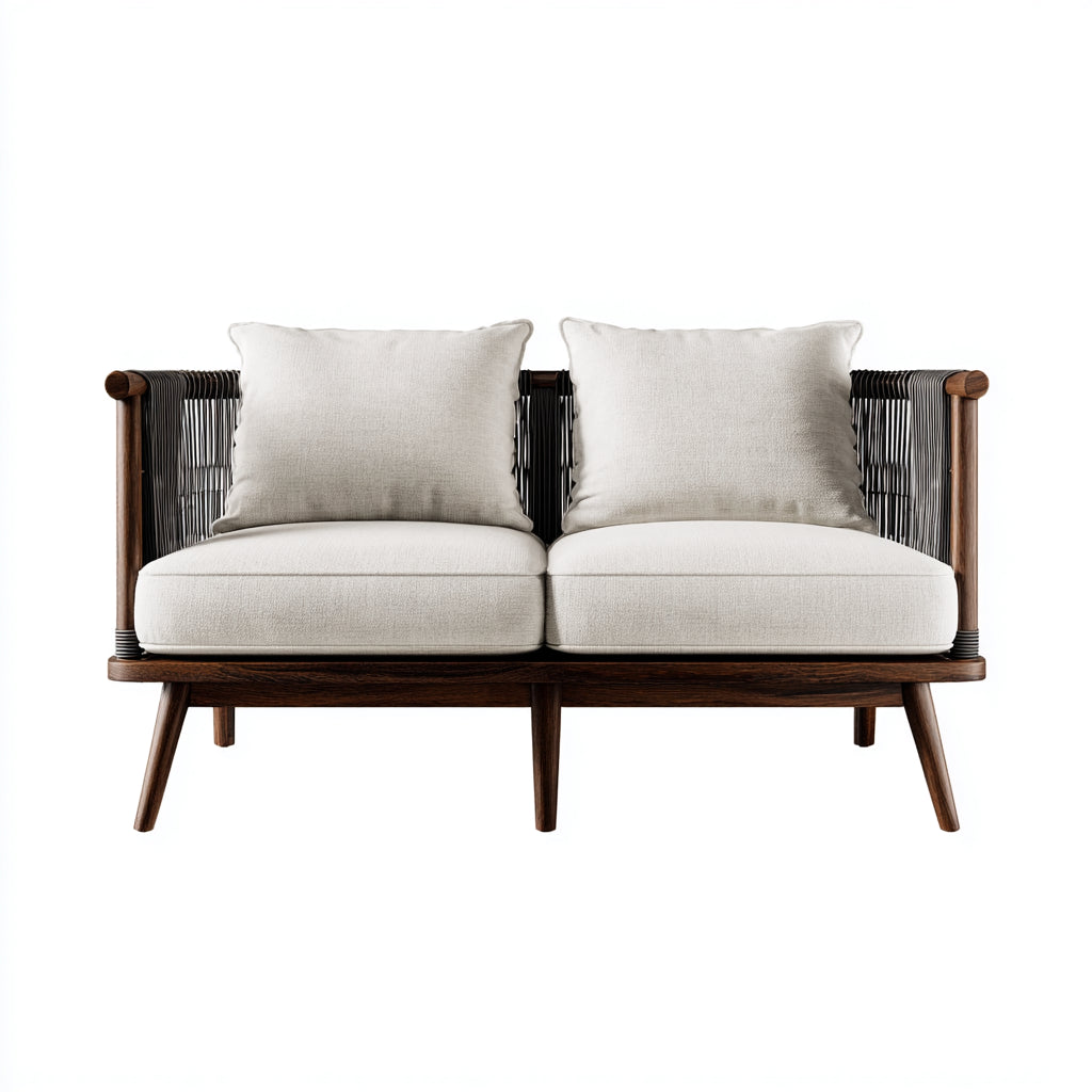 Sofás de exterior de madera y cuerda trenzada 170x78x76 cm - Blanco negro y marrón - diseño natural