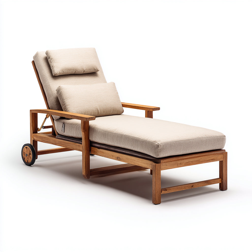 Tumbonas de madera con cojines y ruedas 205x74x88 cm - marrón-beige - diseño confortable