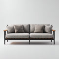 Sofás de exterior de 3 plazas con estructura metálica y detalles de madera 220x86x80 cm - gris-negro-marrón - estilo moderno