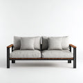 Sofás de exterior de metal y madera con cojines 185x78x75 cm - gris-negro-marrón - diseño moderno para jardín