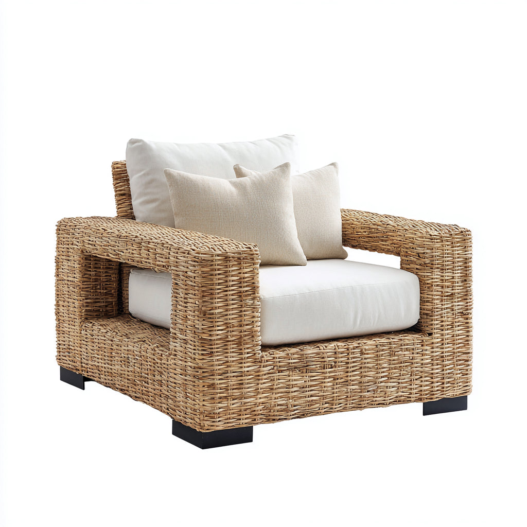 Sillas de jardín de ratán con cojín 90x86x78 cm - natural-blanco - estilo mediterráneo para exterior