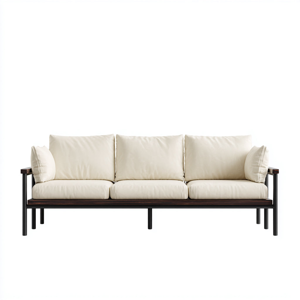 Sofás de exterior de metal y madera con cojines 210x78x76 cm - beige-negro-marrón - diseño moderno para jardín