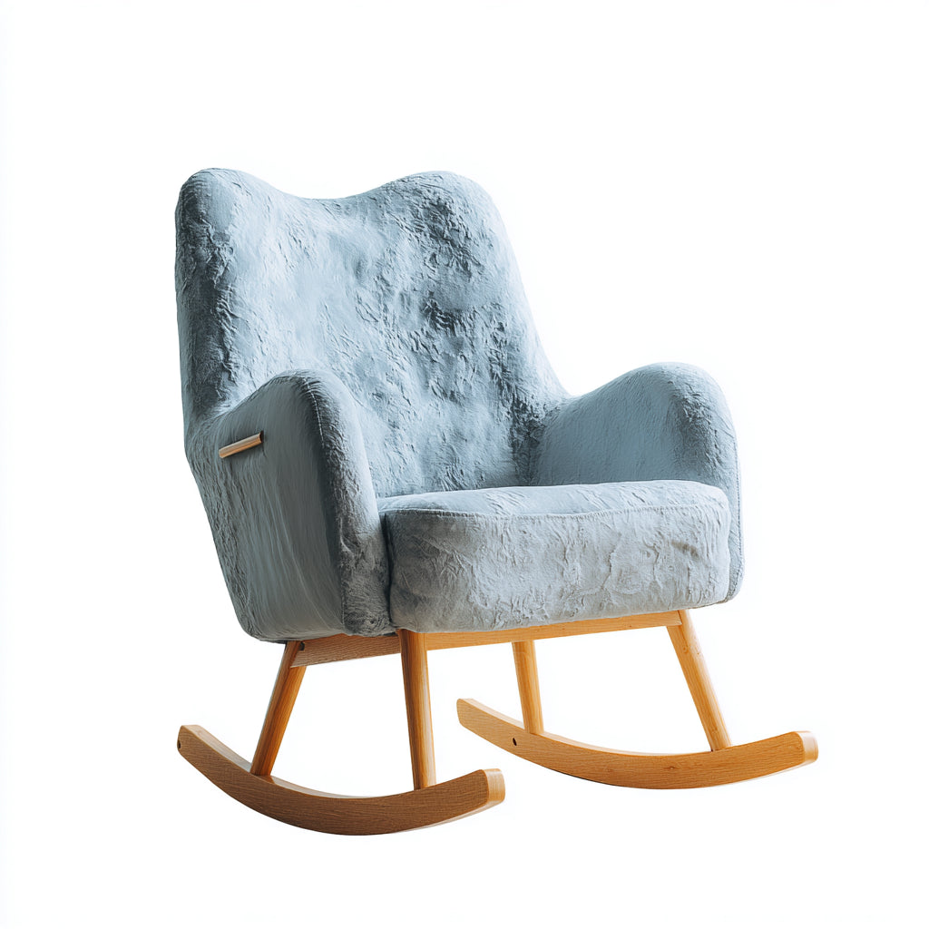 Mecedoras 76x86x108 cm - tapizado de felpa azul claro y base de madera marrón - diseño acogedor para salón