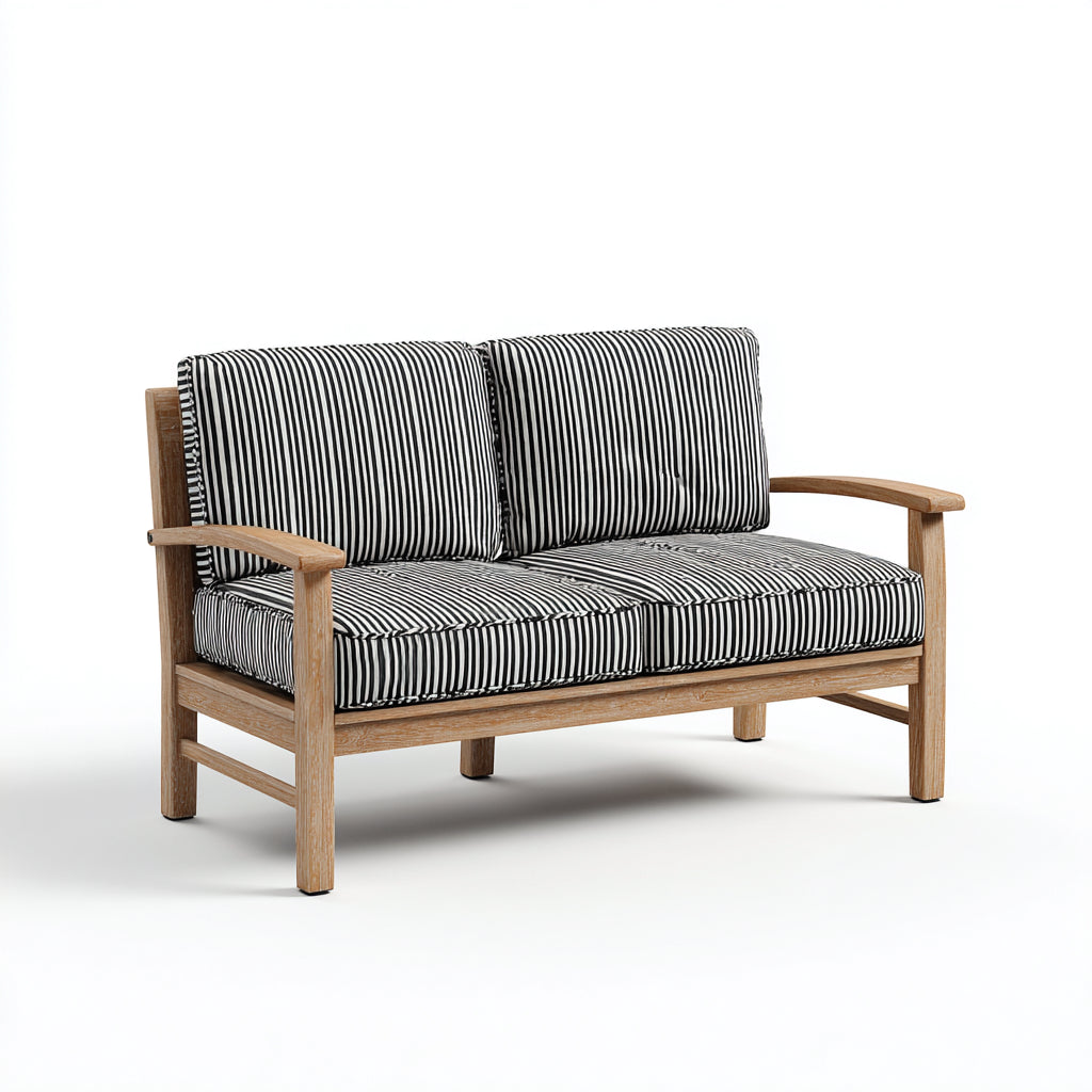 Sofás de exterior de madera con cojines 150x76x82 cm - natural-negro-blanco - estilo moderno para jardín