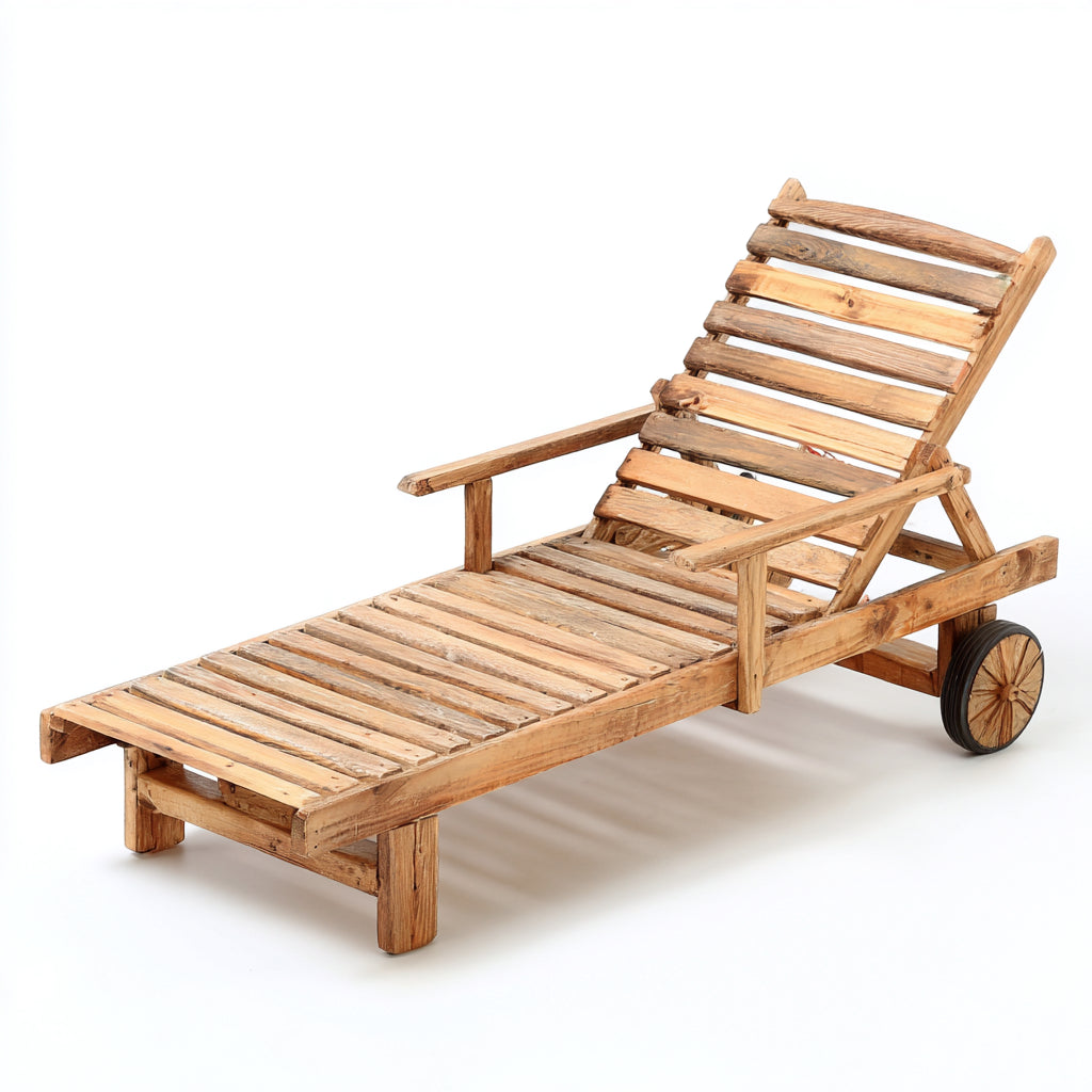 Tumbonas 198x70x92 cm - estructura de madera marrón con ruedas - diseño reclinable para jardín