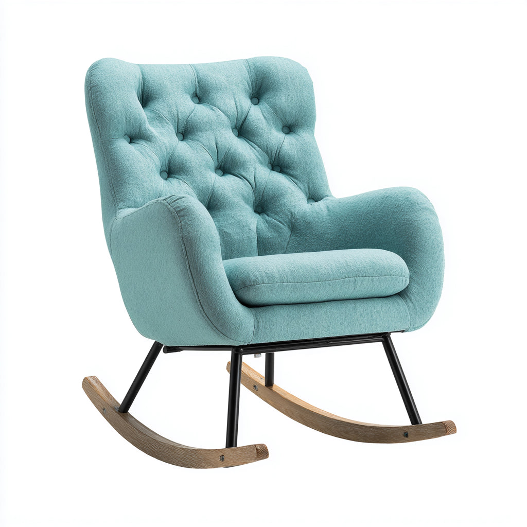 Mecedoras tapizadas con capitoné y base de madera 76x88x98 cm - azul claro-negro-marrón - estilo elegante
