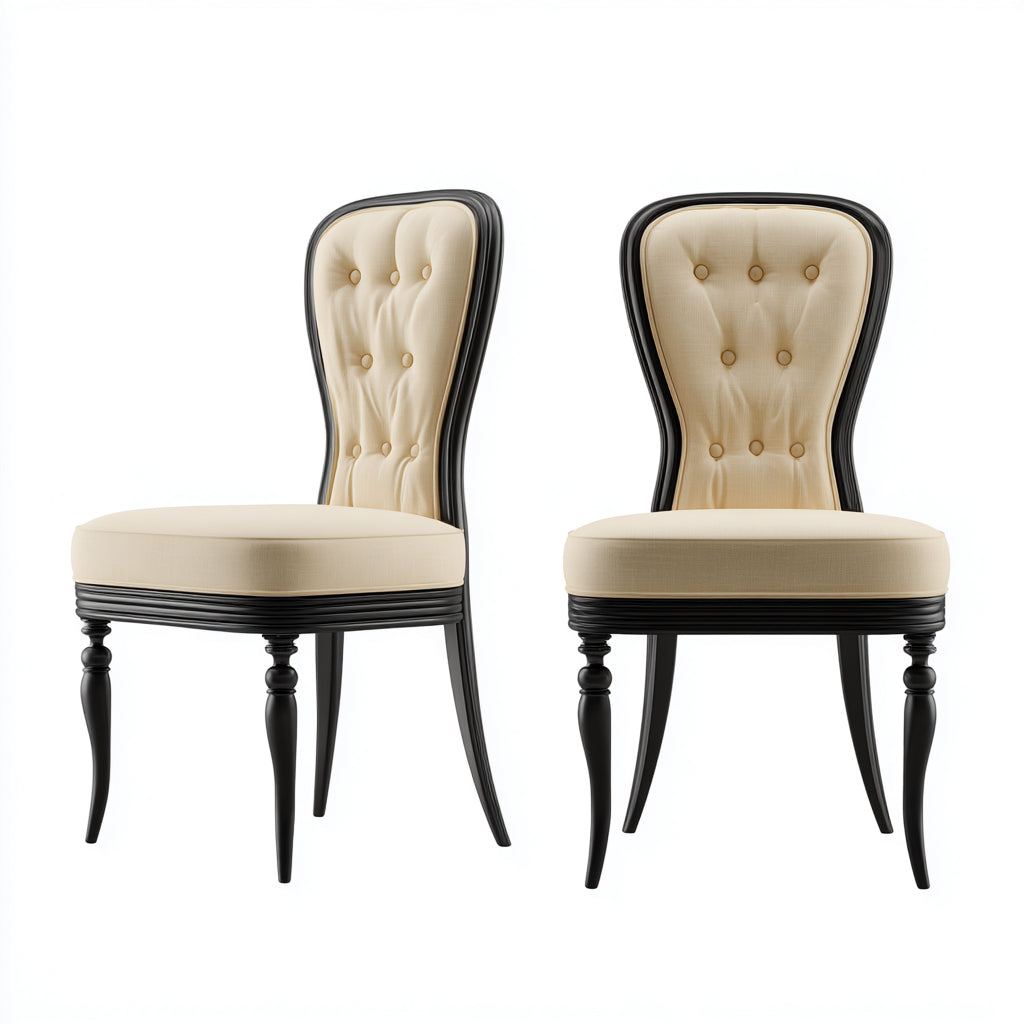 Sillas de comedor tapizadas en tela 50x58x98 cm - beige-negro - estilo clásico para comedor