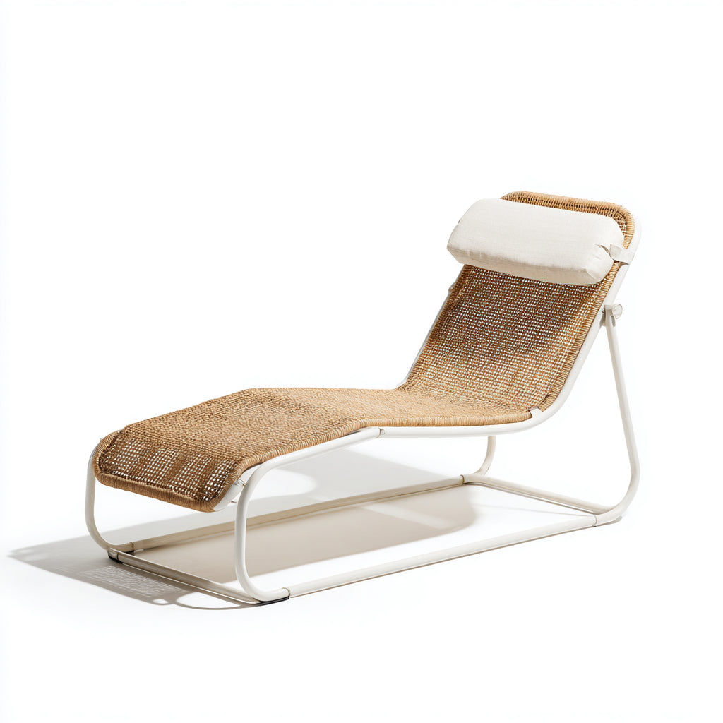 Tumbonas de ratán con estructura metálica 170x62x82 cm - natural-blanco - diseño reclinado