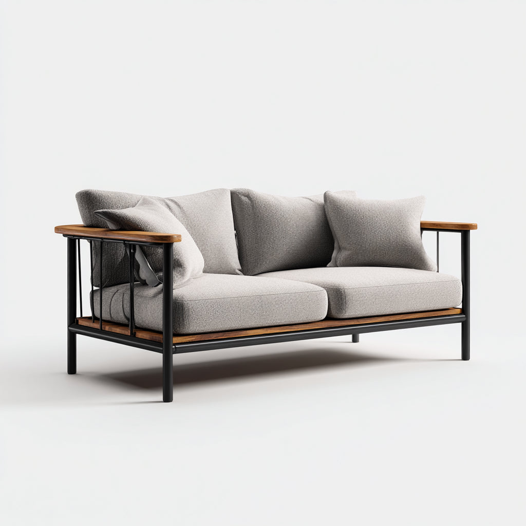 Sofás de exterior de metal y madera 175x78x76 cm - Gris negro y marrón - diseño moderno