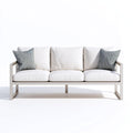 Sofás de exterior de metal con cojines 210x78x75 cm - blanco-beige - diseño moderno para jardín