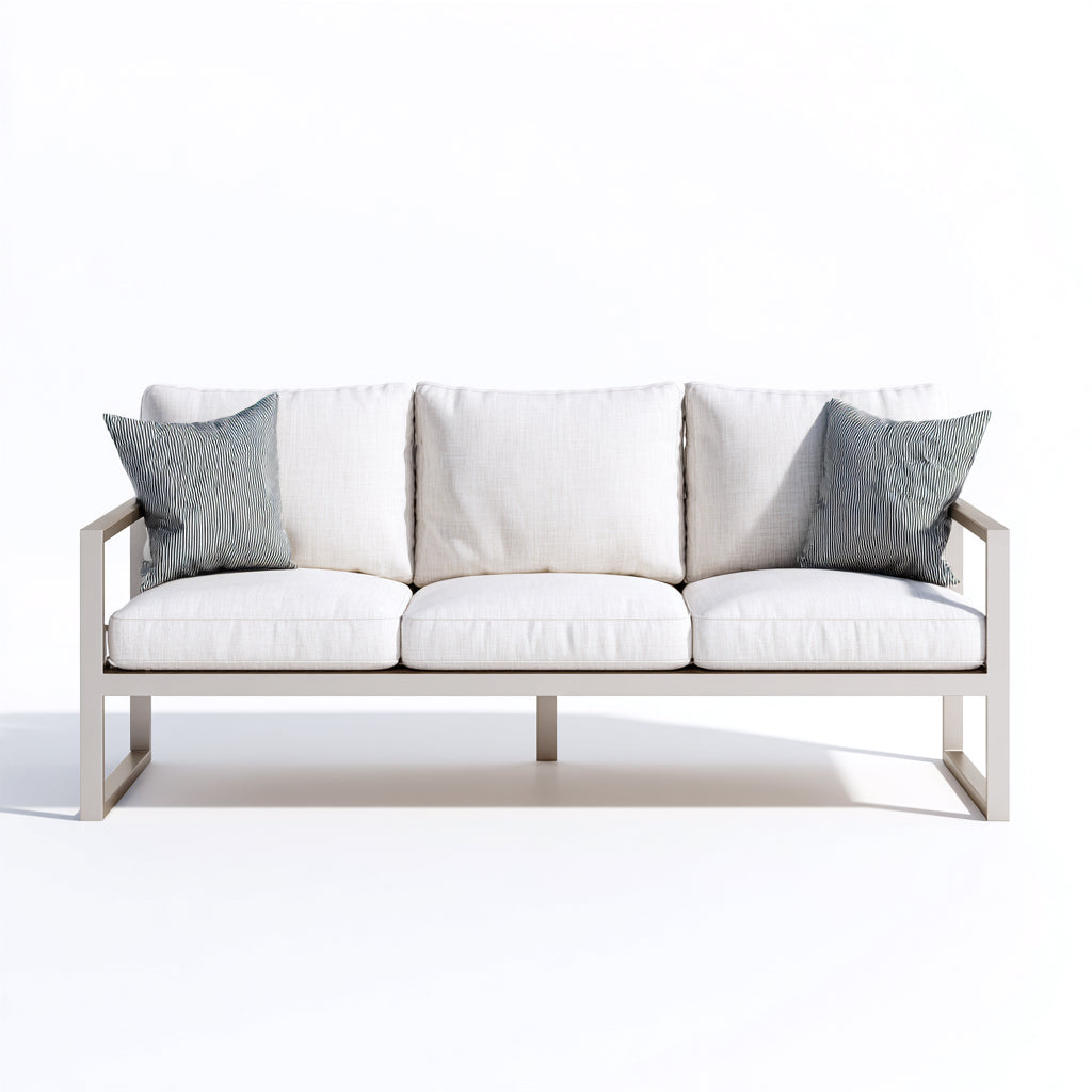 Sofás de exterior de metal con cojines 210x78x75 cm - blanco-beige - diseño moderno para jardín