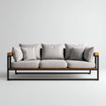 Sofás de exterior de 3 plazas con estructura metálica y detalles de madera 225x84x78 cm - gris-negro-marrón - estilo industrial
