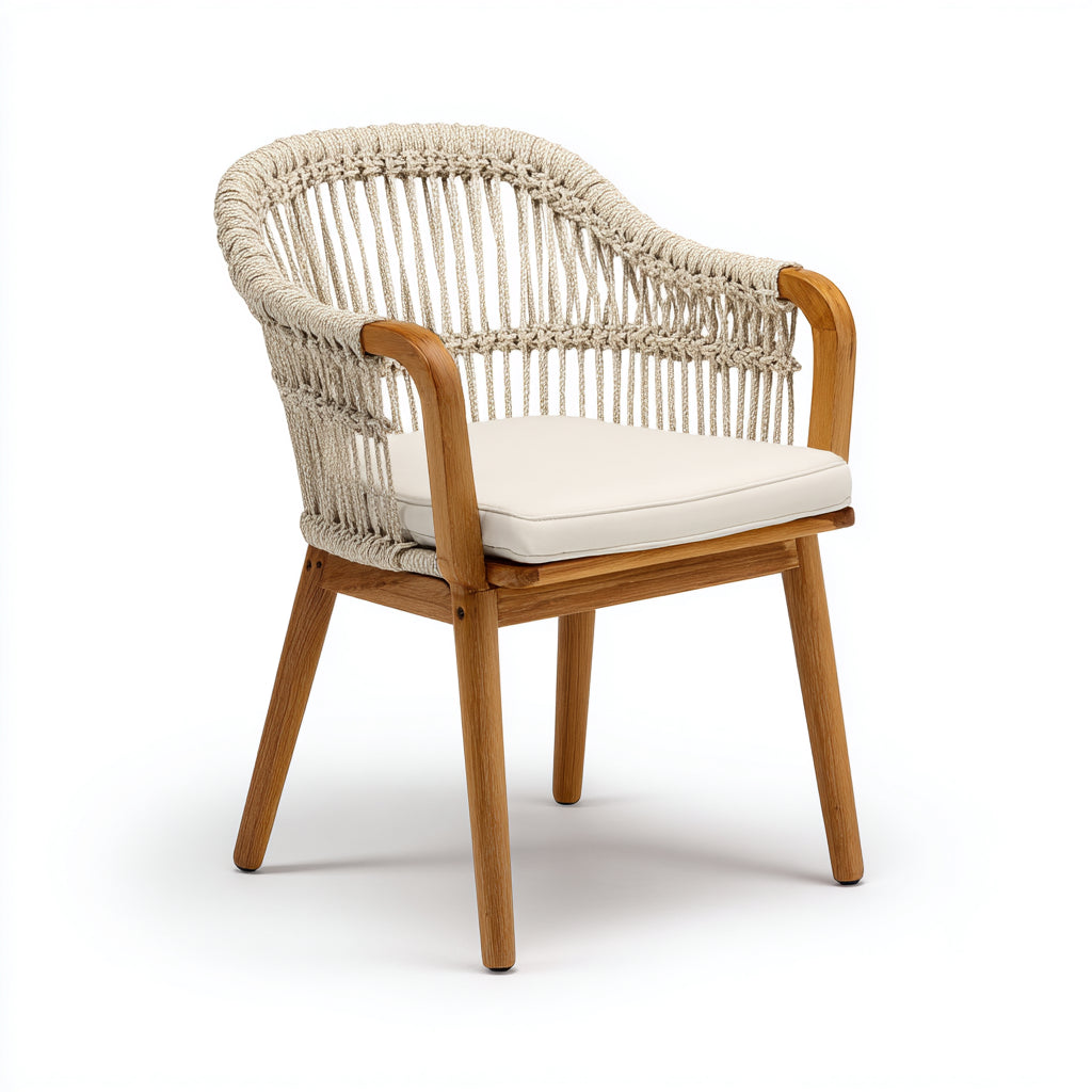 Sillas de jardín de madera y cuerda 62x64x82 cm - natural-beige - estilo bohemio para exterior