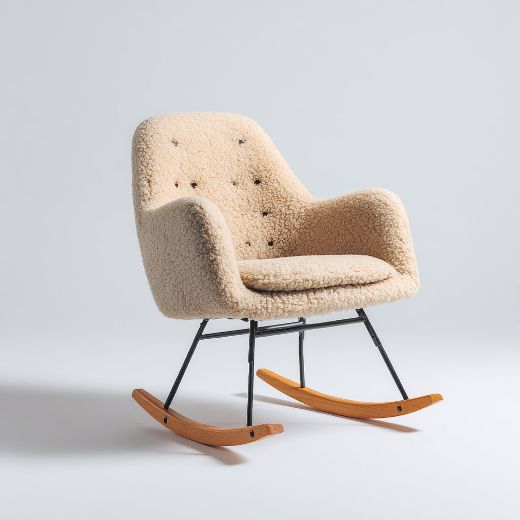 Mecedoras tapizadas en bouclé con patas metálicas 70x82x88 cm - beige-negro-marrón - diseño moderno