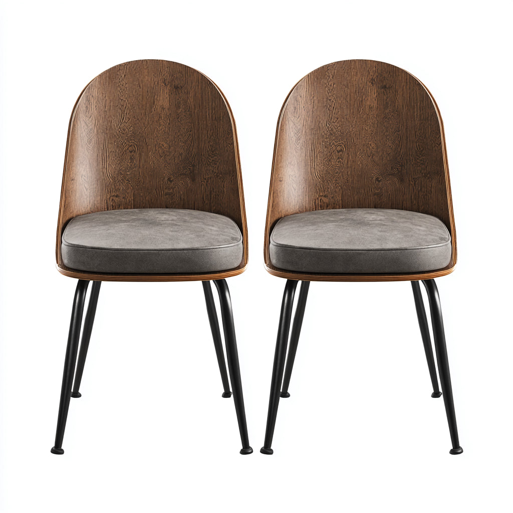 Sillas de comedor con acabado madera y asiento acolchado 50x57x82 cm - marrón-gris-negro - estilo industrial