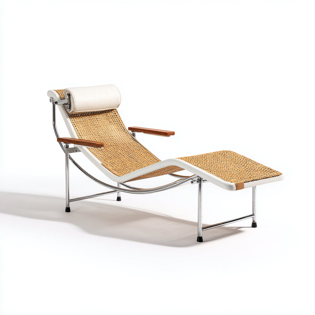 Tumbonas de ratán y metal 165x60x78 cm - natural-blanco-cromado - estilo moderno para exterior