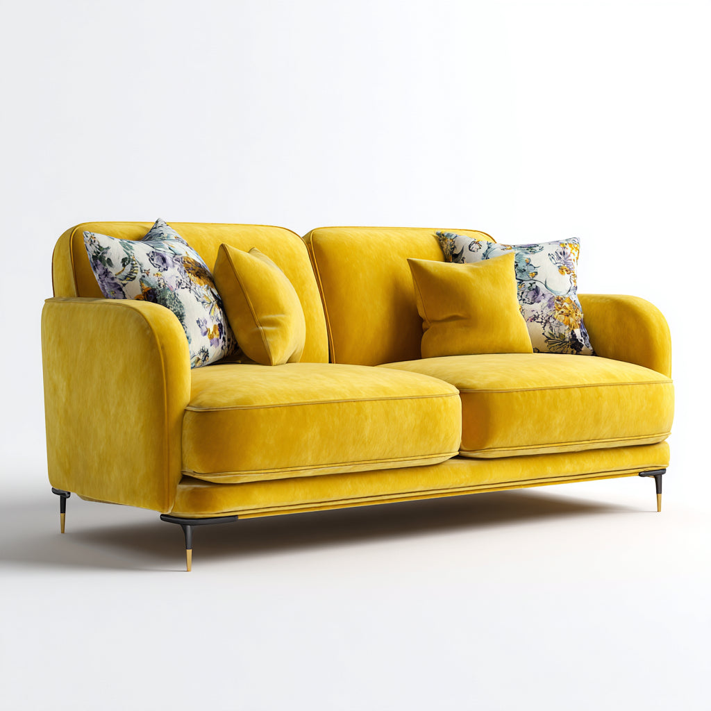 Sofá 2 plazas tapizado 180x90x85 cm - amarillo - diseño contemporáneo