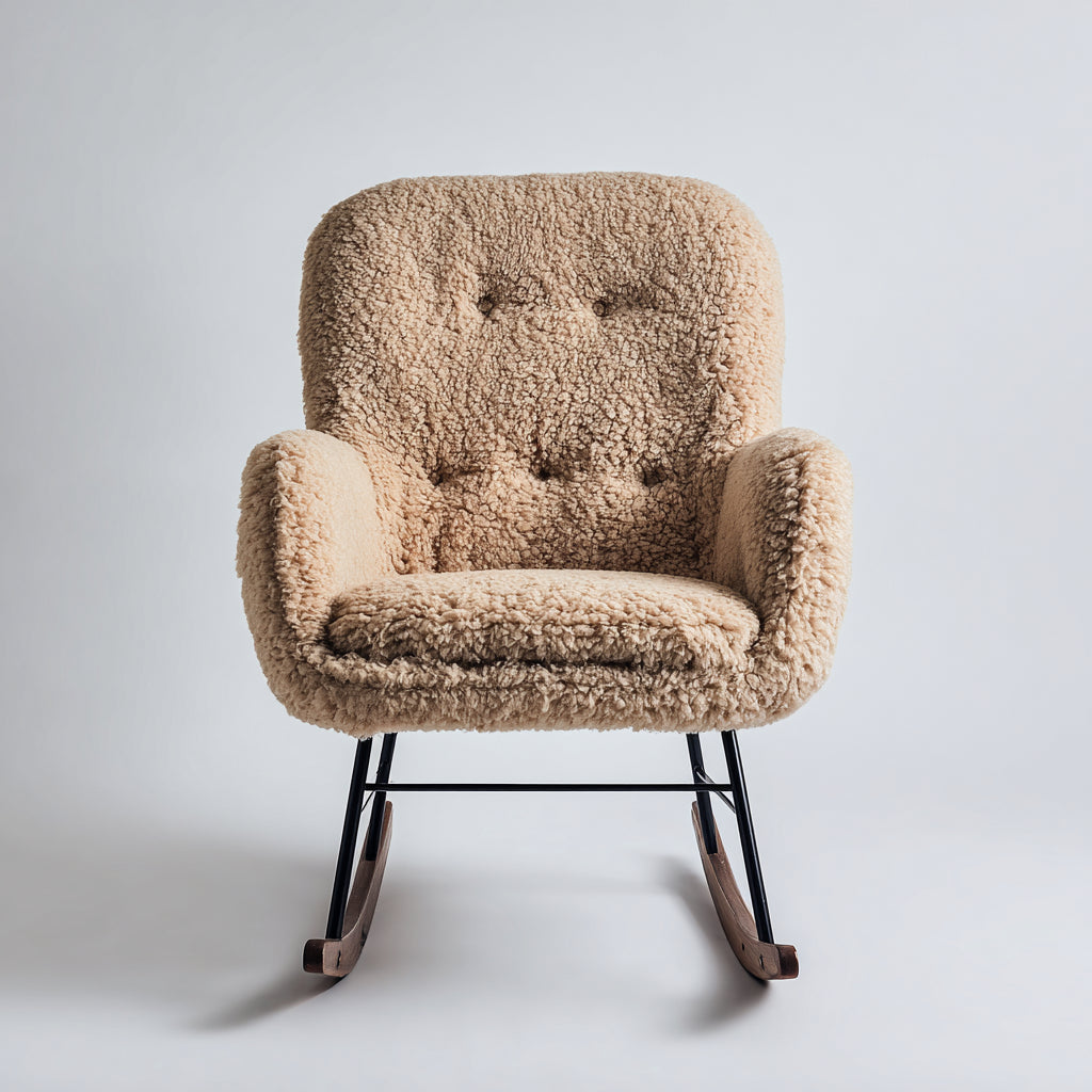 Mecedoras tapizadas en bouclé con base de madera 72x86x92 cm - beige-negro-marrón - diseño acogedor