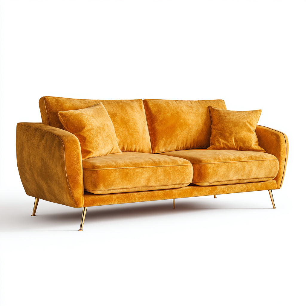 Sofás 2 plazas tapizado en terciopelo 180x86x82 cm - Amarillo mostaza - diseño moderno
