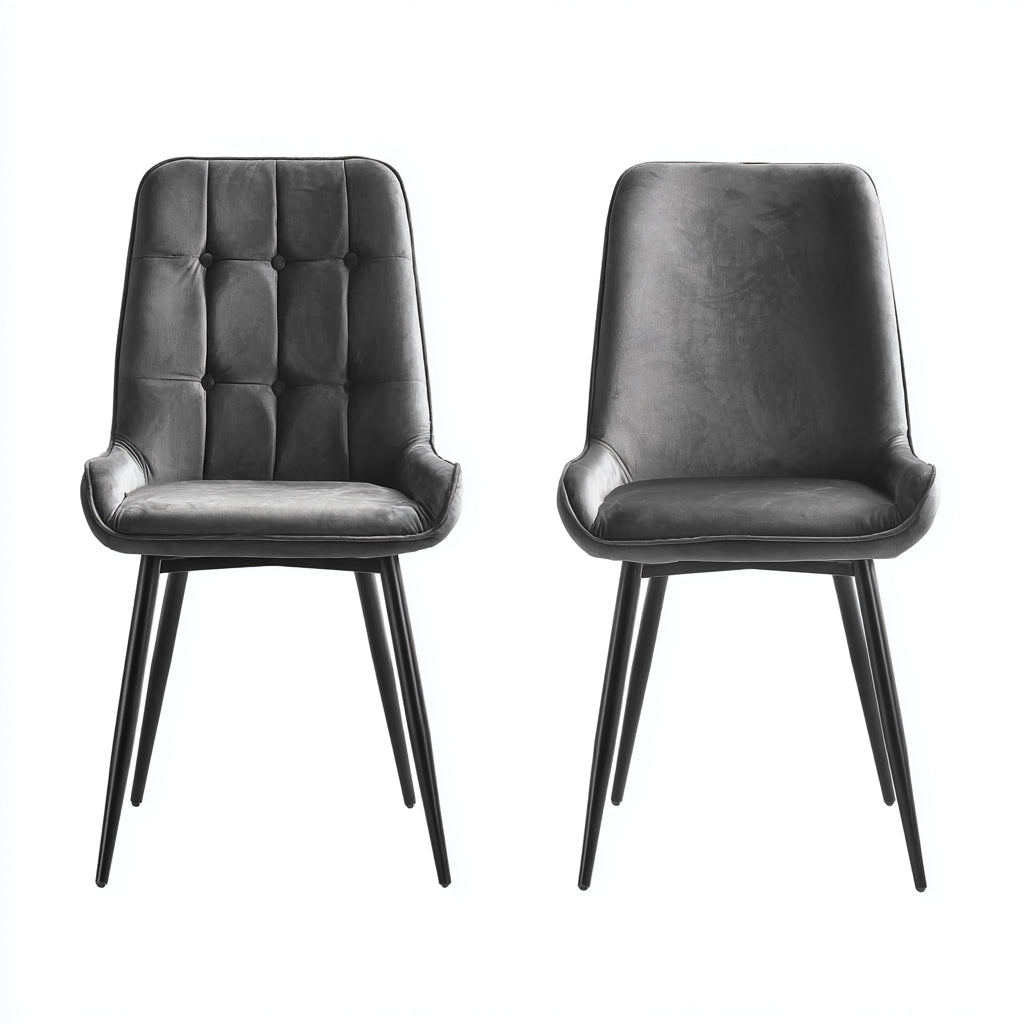 Sillas de comedor tapizadas en piel sintética 55x58x86 cm - Gris oscuro - diseño capitoné