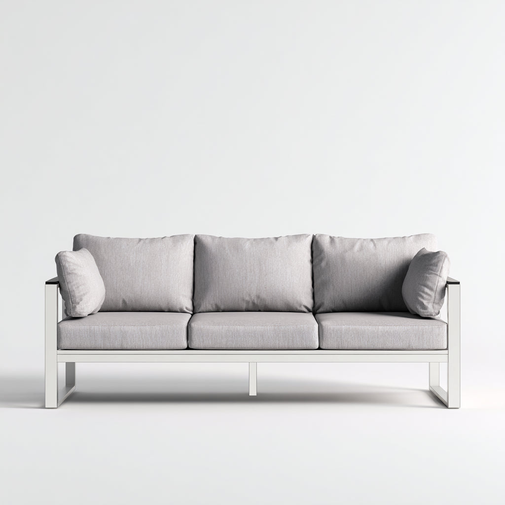 Sofás de exterior de metal con asiento acolchado 210x78x76 cm - Gris y blanco - diseño moderno