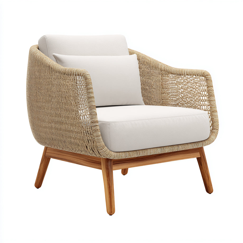 Sillas de jardín de madera y cuerda 78x80x85 cm - madera clara-crema - diseño exterior moderno