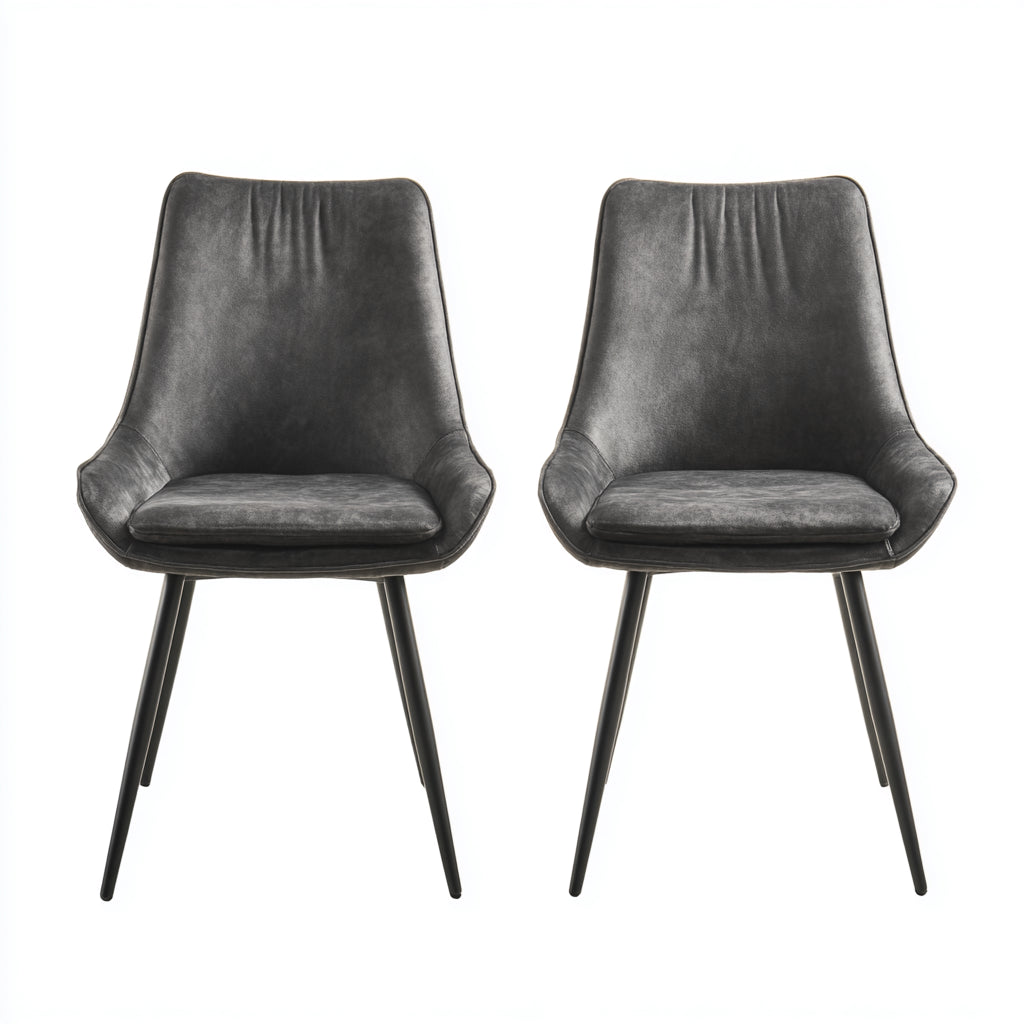 Sillas de comedor tapizadas en piel sintética 56x53x84 cm - gris oscuro-negro - respaldo envolvente moderno