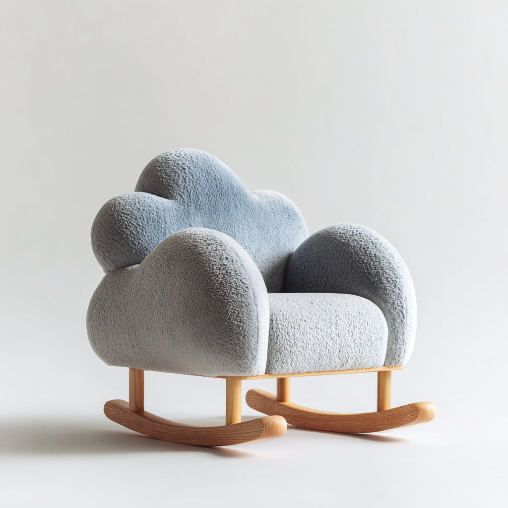 Mecedoras tapizadas en tela bouclé 70x82x78 cm - Azul claro y madera natural - diseño infantil