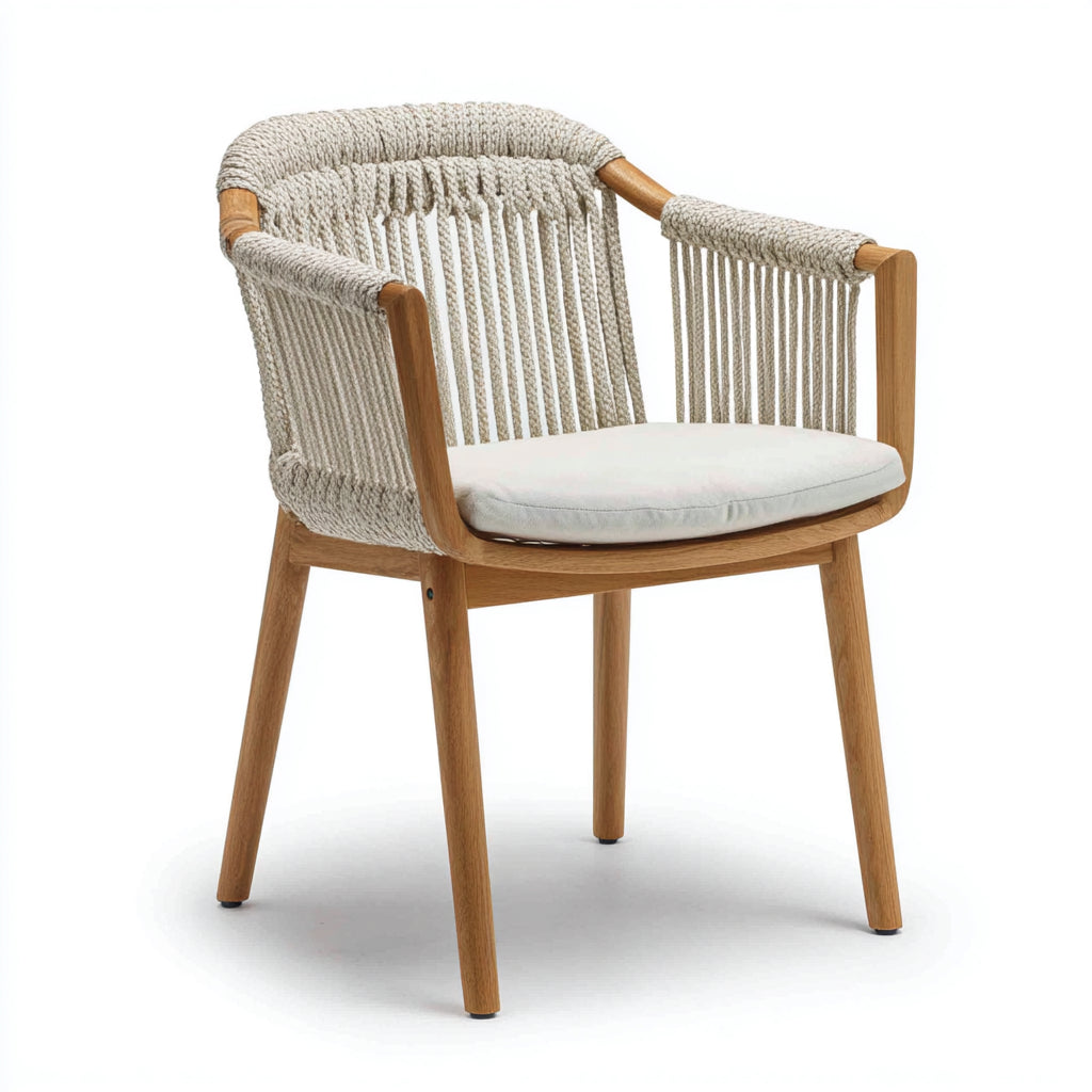 Sillas de jardín de madera y cuerda 65x62x81 cm - madera clara-crema - diseño exterior moderno